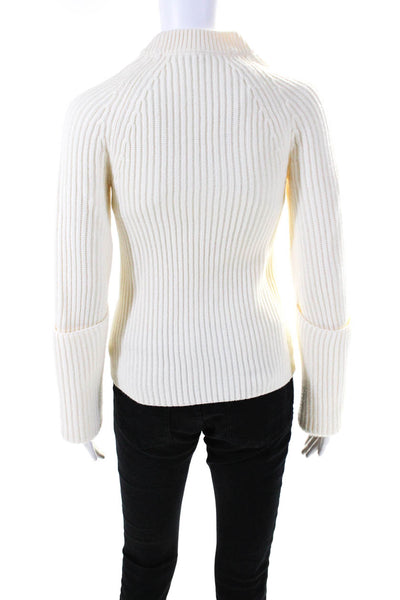 Joseph Womens Crew Neck Fold Over Long Sleeved Tight Knit Sweater Cream Size XS
