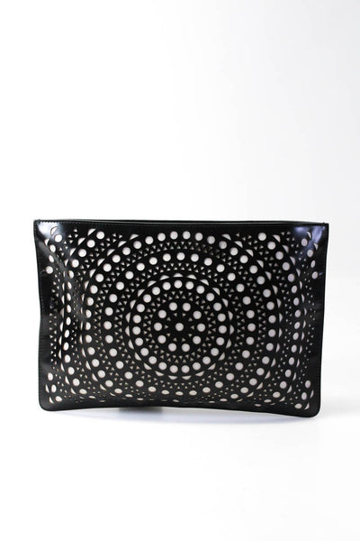 Alaia Womens Leather Laser Cut Design Large Clutch Handbag Black