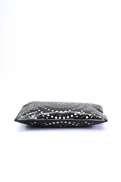 Alaia Womens Leather Laser Cut Design Large Clutch Handbag Black
