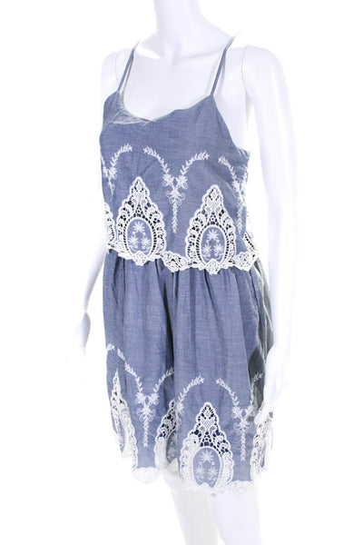 Dress Forum Womens Spaghetti Strap Embroidered Tiered Dress Blue Size Medium