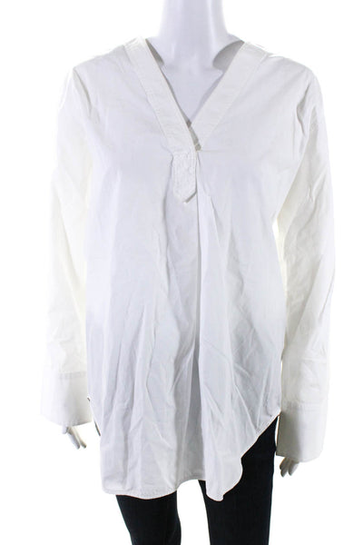 Everlane Womens 100% Cotton Long Sleeved V Neck Basic Tunic Blouse White Size 8
