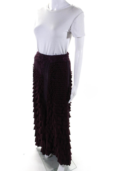 Free People Womens Ruffled Lace Elastic Waist Tiered Maxi Skirt Purple Size XS