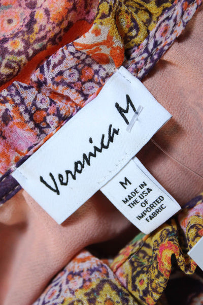 Veronica M Womens Chiffon Floral Print Tiered Hem Blouson Dress Orange Size M