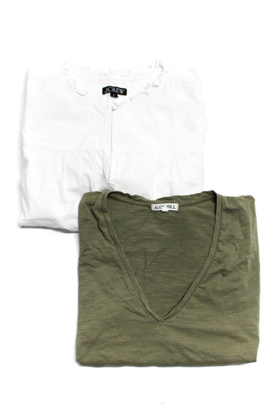 Alex Mill J Crew Womens Cotton V-Neck T-Shirt Blouse Green White Size L M Lot 2