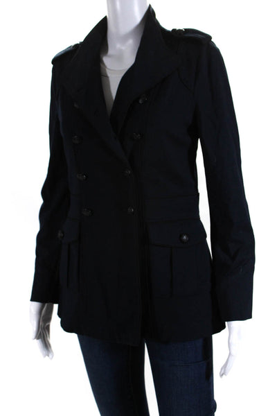 Sanctuary Womens Double Breasted Button Down Jacket Navy Blue Size Extra Small