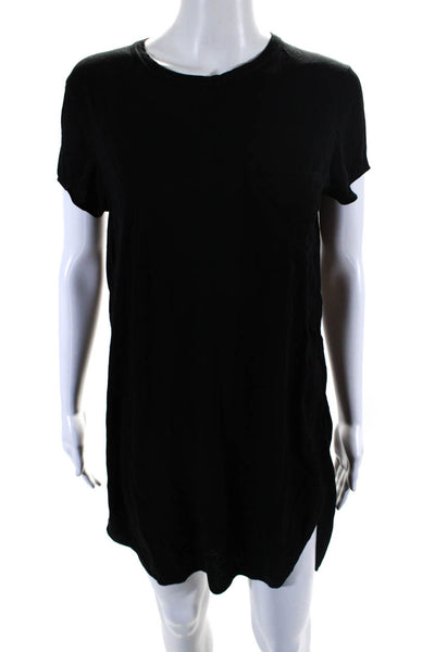 Helmut Lang Womens Black Front Pocket Crew Neck Short Sleeve Shirt Dress Size M