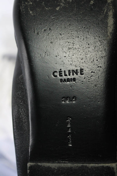 Celine Womens Leather Pointed Toe Darted Slip-On Flats Black Size EUR38.5