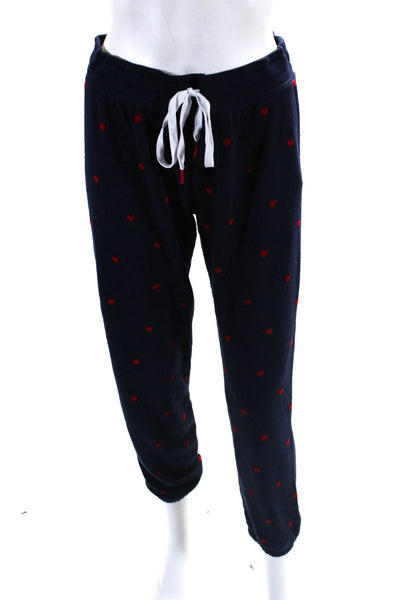 PJ Salvage Womens Long Sleeve Heart Pajama Top Pants Set Navy Red Size Small