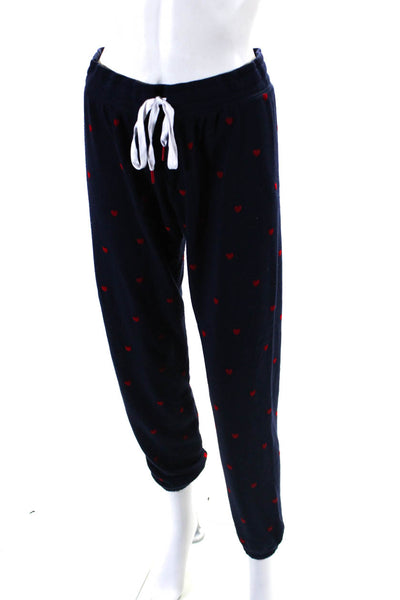 PJ Salvage Womens Long Sleeve Heart Pajama Top Pants Set Navy Red Size Small