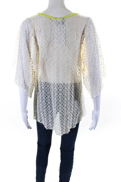 Eberjey Womens Short Sleeve Scoop Neck Lace Shirt White Cotton Size S/M