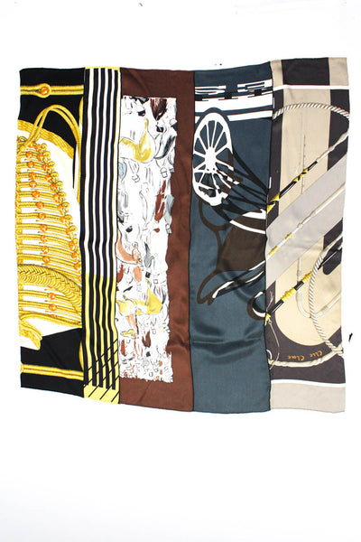 Hermes Womens Silk Graphic Colorblock Patchwork Print Wrap Scarf Black 34 x 32