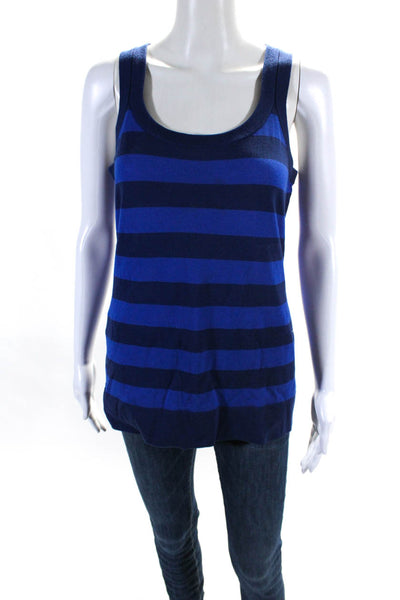 Akris Punto Womens Wool Striped Sleeveless Scoop Neck Tank Top Blue Size 8