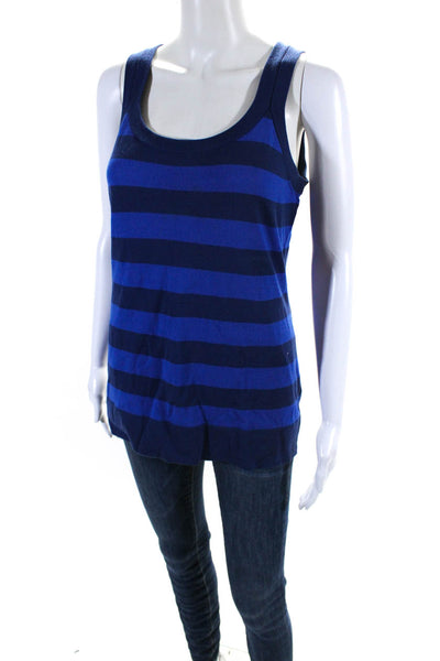 Akris Punto Womens Wool Striped Sleeveless Scoop Neck Tank Top Blue Size 8
