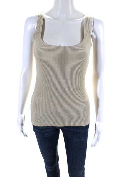 Liza Bruce Womens Ribbed Textured Scoop Neck Sleeveless Tank Top Tan Size S