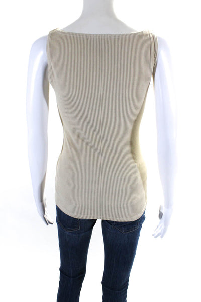 Liza Bruce Womens Ribbed Textured Scoop Neck Sleeveless Tank Top Tan Size S