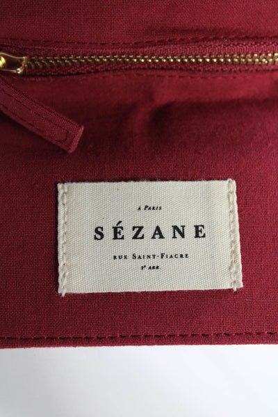 Sezane Womens Velvet Polka Dot String Tassel Tied Trifold Wallet Red Gold Tone
