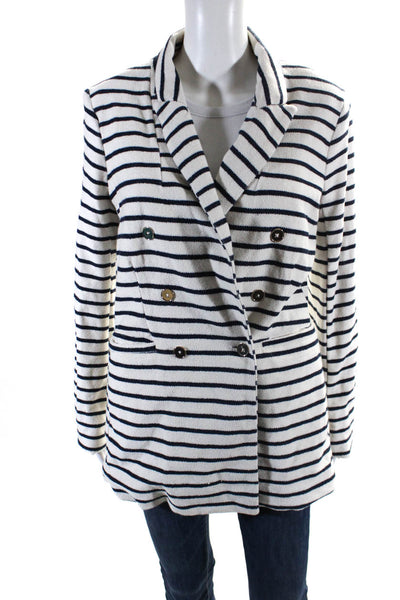 Joie Womens Striped Double Breasted Slim Fit Blazer Jacket White Navy Size M