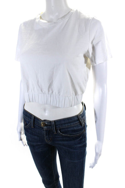 Intermix Womens Short Sleeved Roudn Neck Elastic Hem Crop T Shirt White Size S
