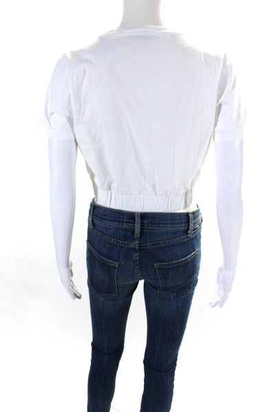 Intermix Womens Short Sleeved Roudn Neck Elastic Hem Crop T Shirt White Size S