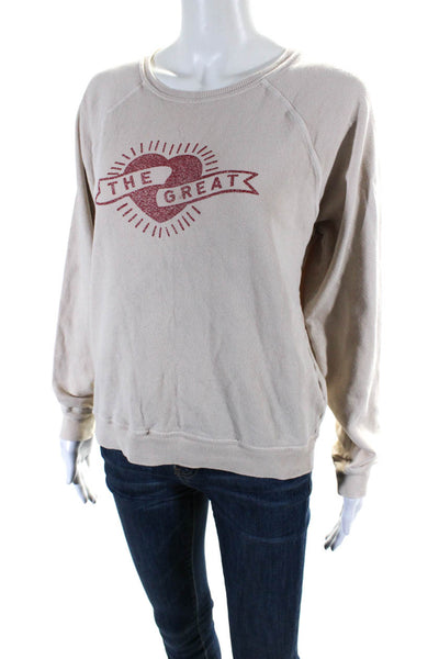 The Great Womens Graphic Round Neck Pullover Sweatshirt Light Pink Red Size 2