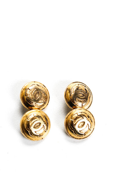 Chanel Unisex Vintage CC Gold Tone Small Round Clip Closure Cufflinks 0.5"
