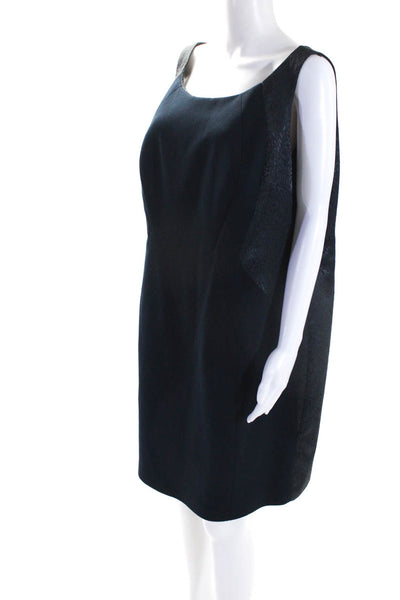 Elie Tahari Womens Satin Jacquard Sleeveless Sheath Dress Navy Blue Size 20