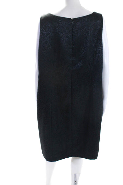 Elie Tahari Womens Satin Jacquard Sleeveless Sheath Dress Navy Blue Size 20