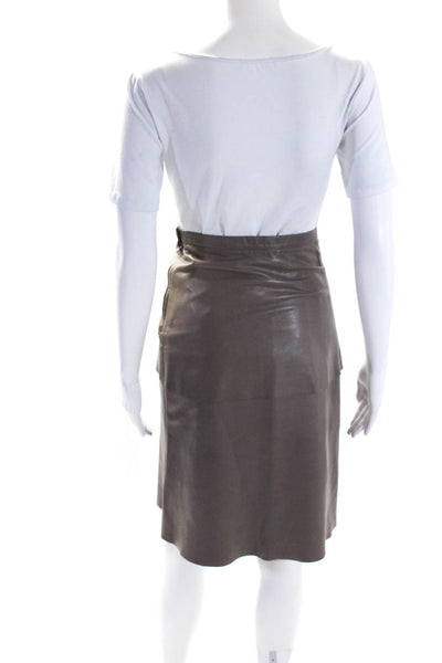 Agnes B Womens Taupe Brown Leather Layered Knee Length A-Line Skirt Size 36