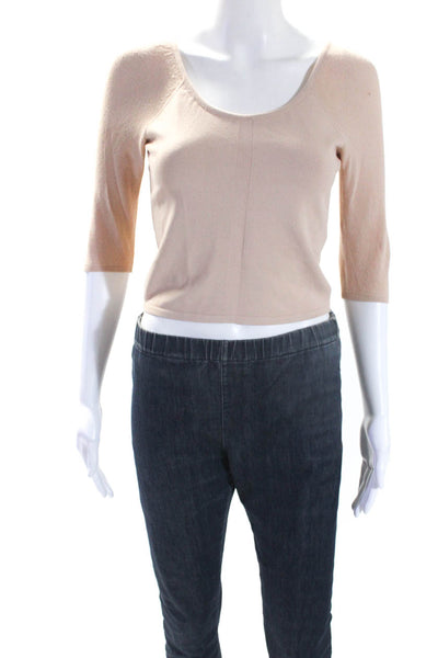 Suzanne Rae Womens Nude Scoop Neck 3/4 Sleeve Cropped Blouse Top Size XS