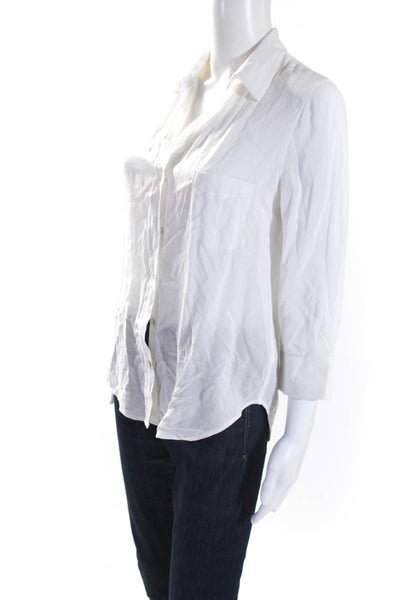 L'Agence Womens Solid White Collar Long Sleeve Button Down Blouse Top Size S