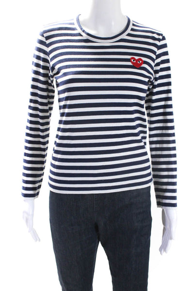 Play Comme Des Garcons Womens Navy/White Striped Crew Neck Long Sleeve Top SizeM