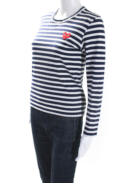Play Comme Des Garcons Womens Navy/White Striped Crew Neck Long Sleeve Top SizeM