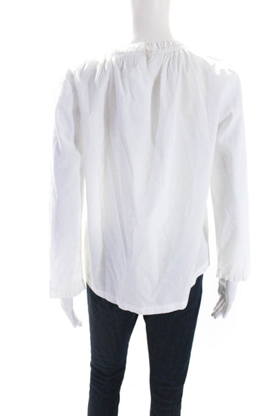 Birds of Paradis Womens White Cotton Crew Neck Long Sleeve Blouse Top Size S