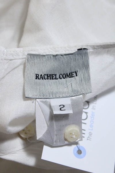 Rachel Comey Womens White Linen Crew Neck Button Tie Back Blouse Top Size 2