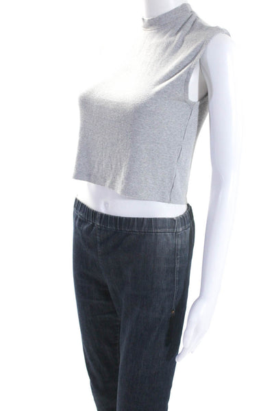 Nomia Womens Gray Ribbed Knit Crew Neck Sleeveless Cropped Tank Top Size S