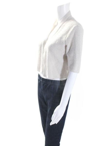 Eileen Fisher Womens Beige Open Knit Short Sleeve Bolero Cardigan Top Size PP
