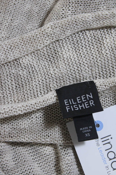 Eileen Fisher Womens Beige Open Knit Cowl Neck Cardigan Sweater Top Size XS