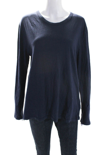 T Alexander Wang Womens Cotton Round Neck Long Sleeve Pullover Top Navy Size M