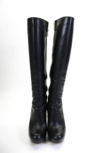 Michael Michael Kors Womens Side Zip Platform Knee High Boots Black Leather 6.5