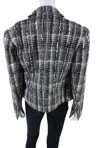 Lafayette 148 New York Womens Boucle Tweed Button Up Jacket Black White Size 4