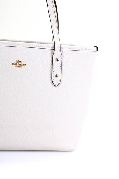 Coach Womens Small Zip Top Pebbled Leather Tote Handbag Ivory