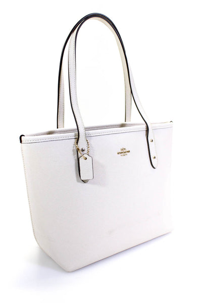 Coach Womens Small Zip Top Pebbled Leather Tote Handbag Ivory