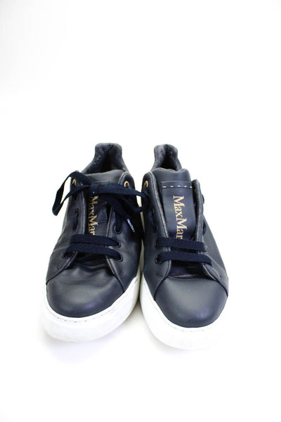 Max Mara Womens Low Top Leather Platform Lace Up Sneakers Navy Blue Size 37 7