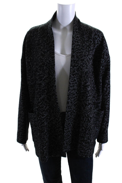 Eileen Fisher Womens Long Sleeve Open Front Sweater Cardigan Black Gray Size S