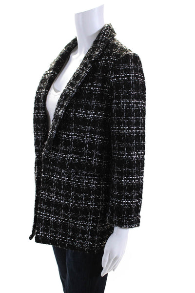 Nanette Lepore Womens Tweed Plaid Print No Button Blazer Jacket Black Size S