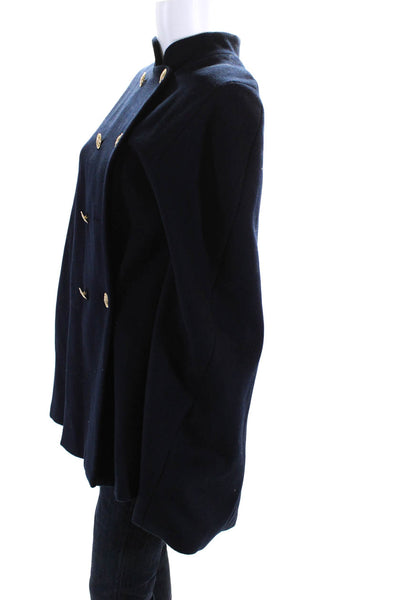 L'Agence Womens Wool Double Breasted Slit Buttoned Cape Jacket Navy Size XS