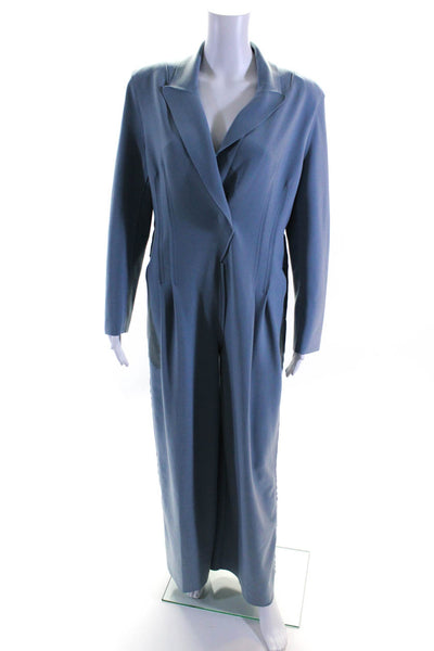 Norma Kamali Womens Darted Collared Hook Pile Tape Wide Leg Jumpsuit Blue Size M