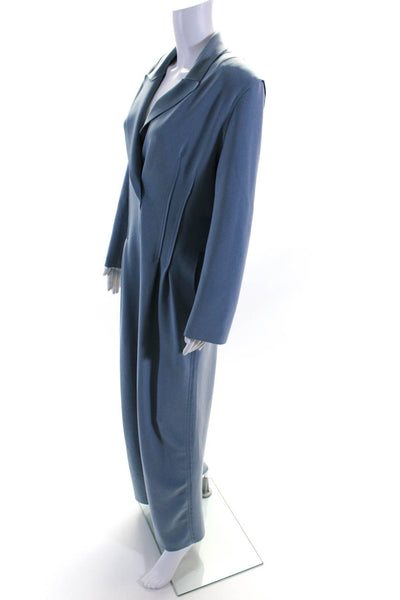 Norma Kamali Womens Darted Collared Hook Pile Tape Wide Leg Jumpsuit Blue Size M