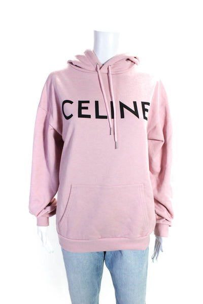 Celine Womens Cotton Graphic Print Front Pocket Pullover Hoodie Pink Size XS