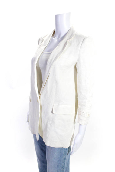 Joie Womens Linen V-Neck Notch Collar Button Up Blaser Jacket Cream Size 0
